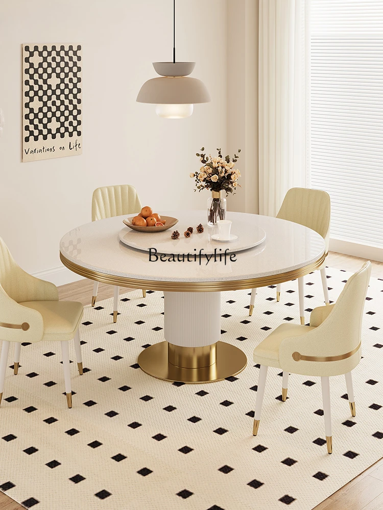 

Round Dining Tables and Chairs Set 6 People 8 People round Table Turntable Modern Minimalist