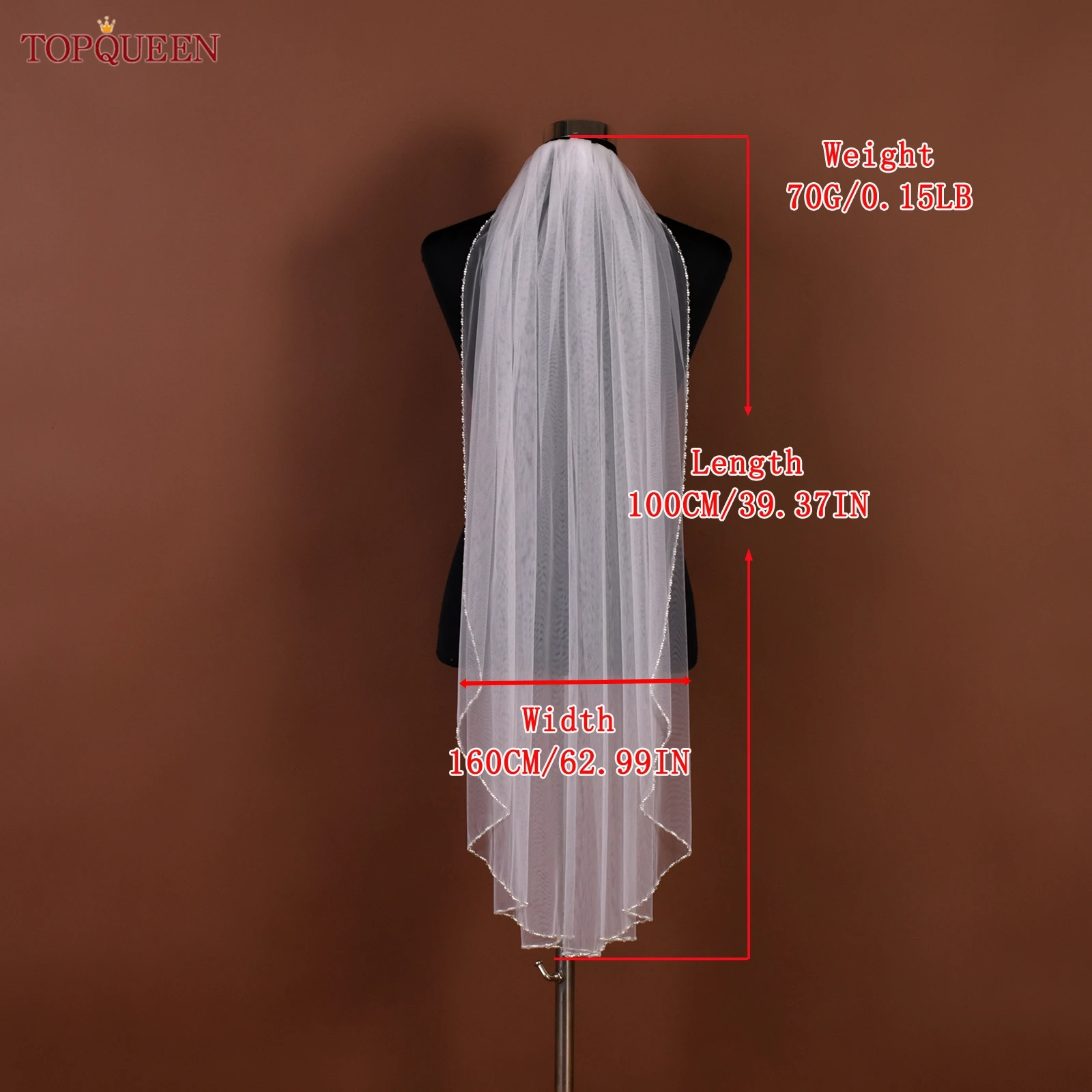 TOPQUEEN V107 Kathedrale Braut-Hochzeitsschleier, Kristall-Perlenschleier mit Kristallrand, 1-lagig, weiche Hochzeitsaccessoires, anpassbar – Detail 25