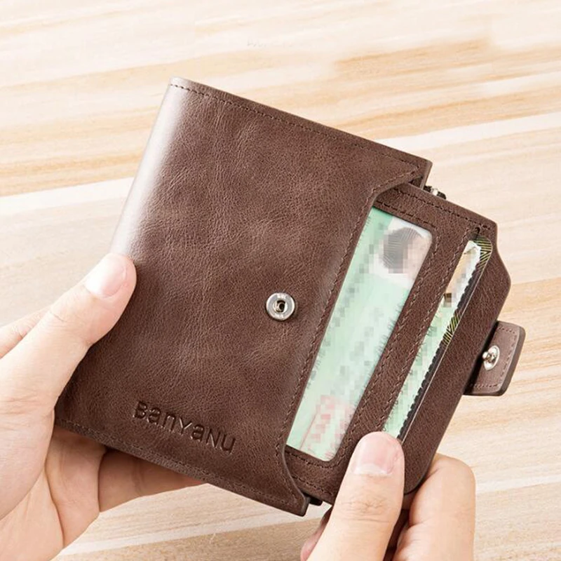 Portafoglio da uomo con patente di guida portafoglio da viaggio corto in pelle di vacchetta Anti RFID per uomo - immagine 3