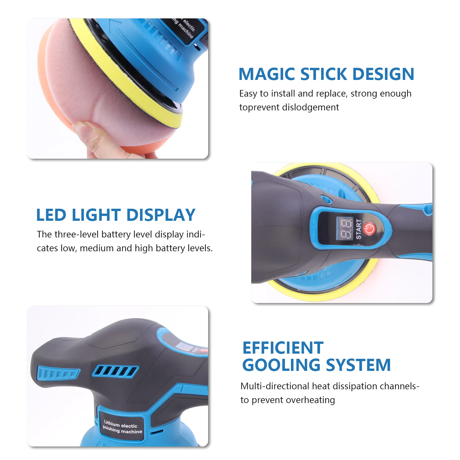 21V 무선 광택기, 8단 속도, 150mm 자가 접착 패드, LED 배터리 디스플레이, 자동차 디테일링 및 왁싱용, 마키 호환