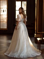 Romantic Wedding Dresses A-Line Tulle Tiered Bridal Gowns Lace Appliques Glitter Sequin Pretty Robe Vestidos De Novia Customized 2