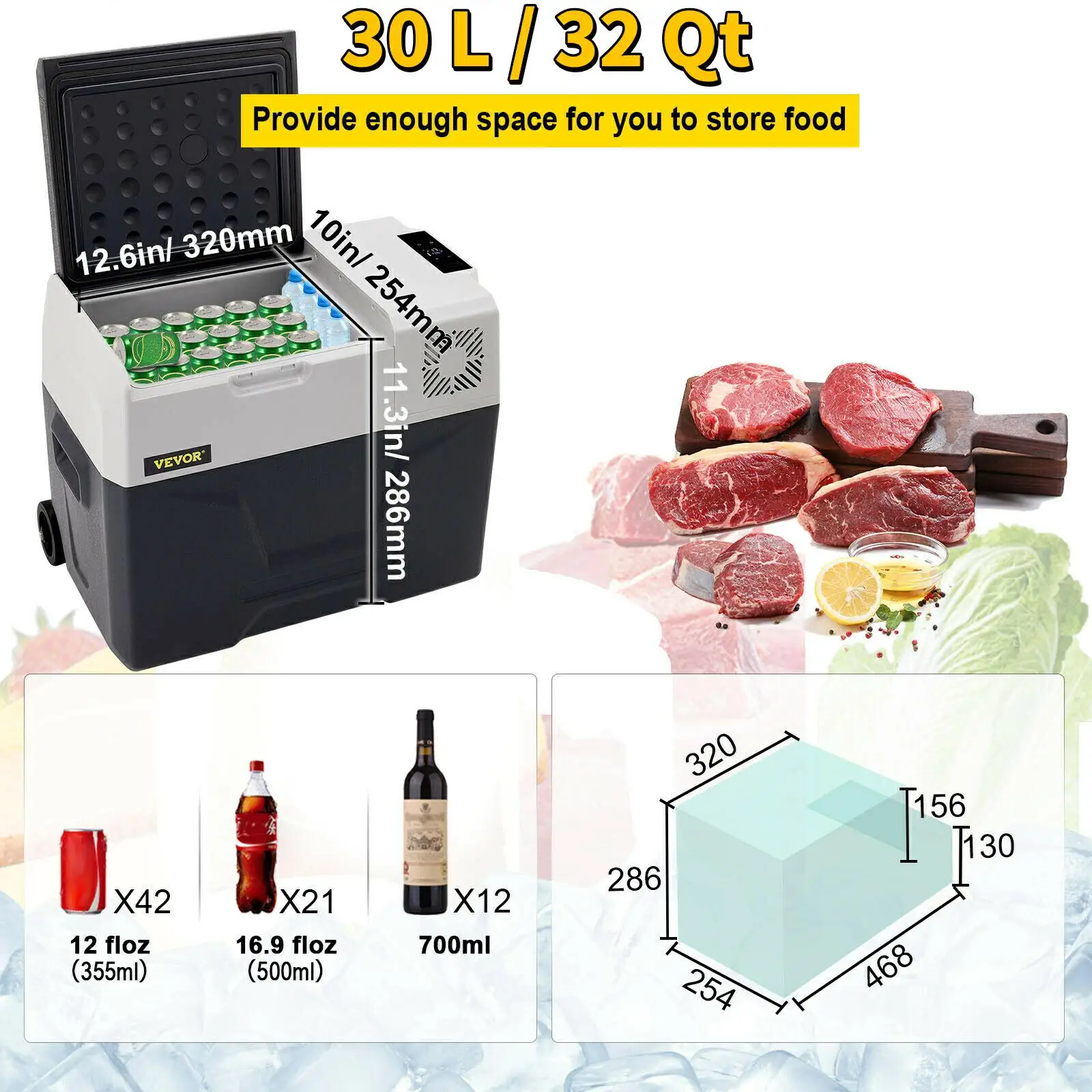 VEVOR 30L Autokühlschrank Kompressorkühlbox Edelstahl Urlaub Isolierbox Mini Kühlschrank Kühlbox Auto und Steckdose