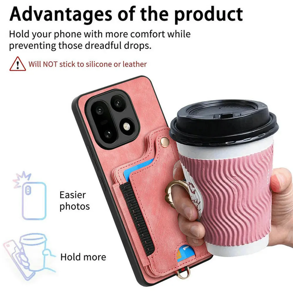 RFID-Blocking Leather Wallet Case with Magnetic Back and Ring Stand