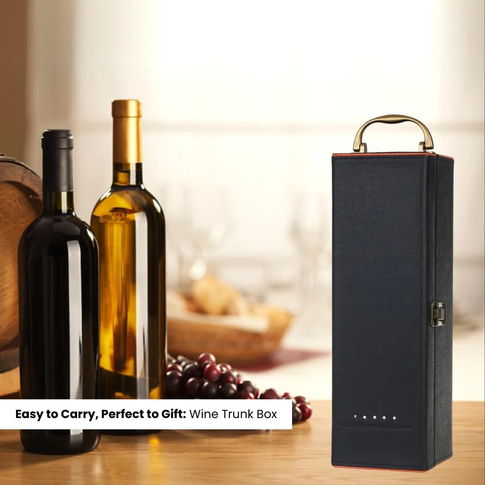 Single Wine Bottle Gift Box with Accessories Set – PU Leather Portable Carrying Case wi... - SKU SWBB2104 - UGI Packaging