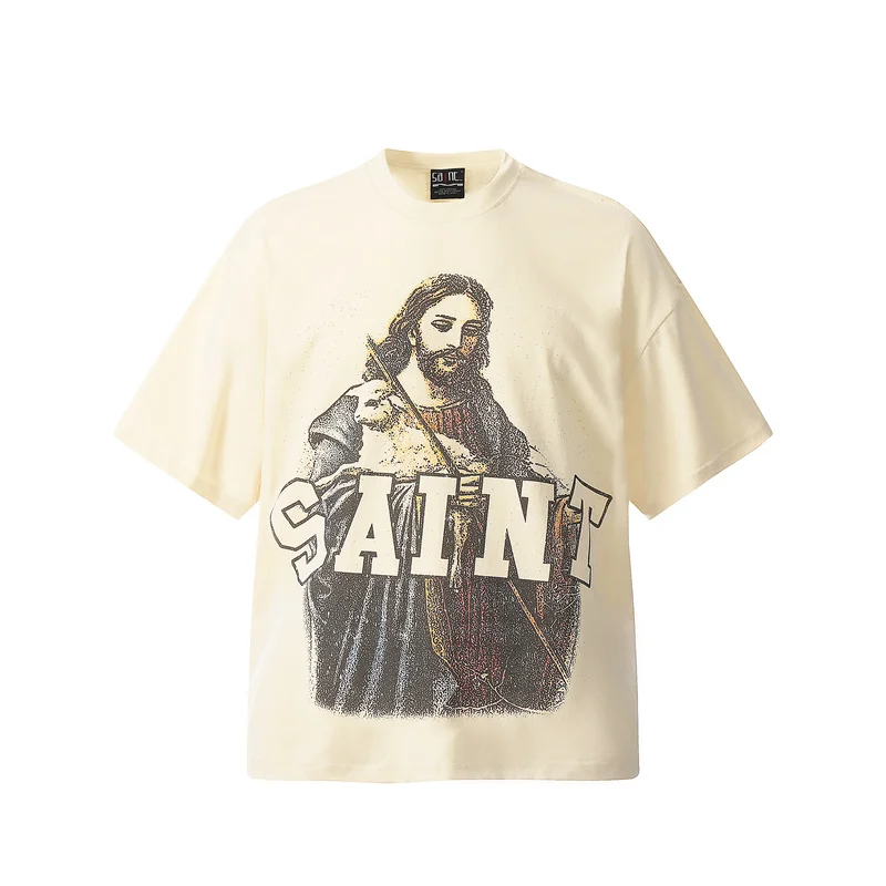 

Летние высококачественные Топы Saint футболка с Майклом 1:1, футболка с коротким рукавом с изображением святого Михаила и Иисуса, Мужской Женский пуловер