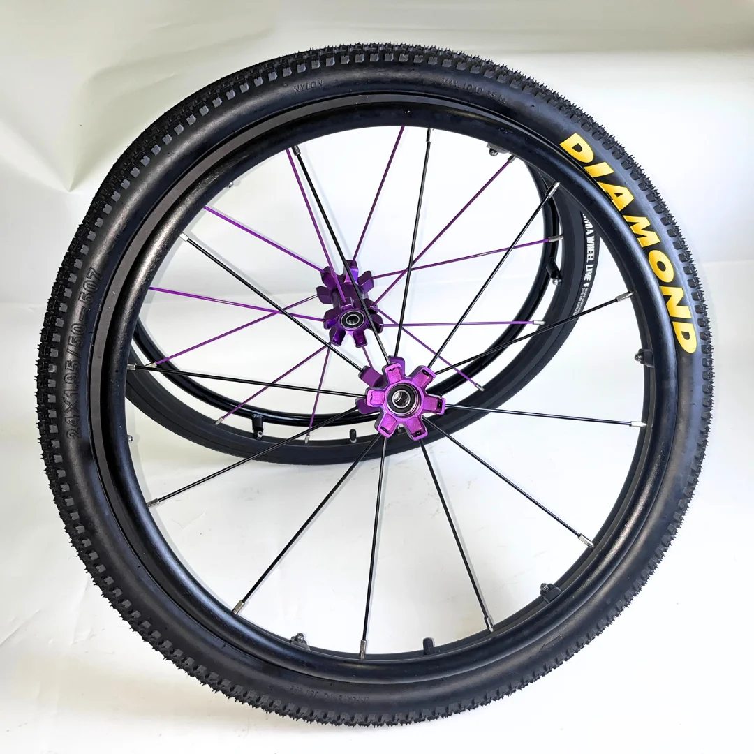 24 Inch Sports Wheelchair Replacement Parts 1 Pair 24&times;1.95 Inflatable Rear Wheel Aluminum Alloy Spoke Hub with Handrim