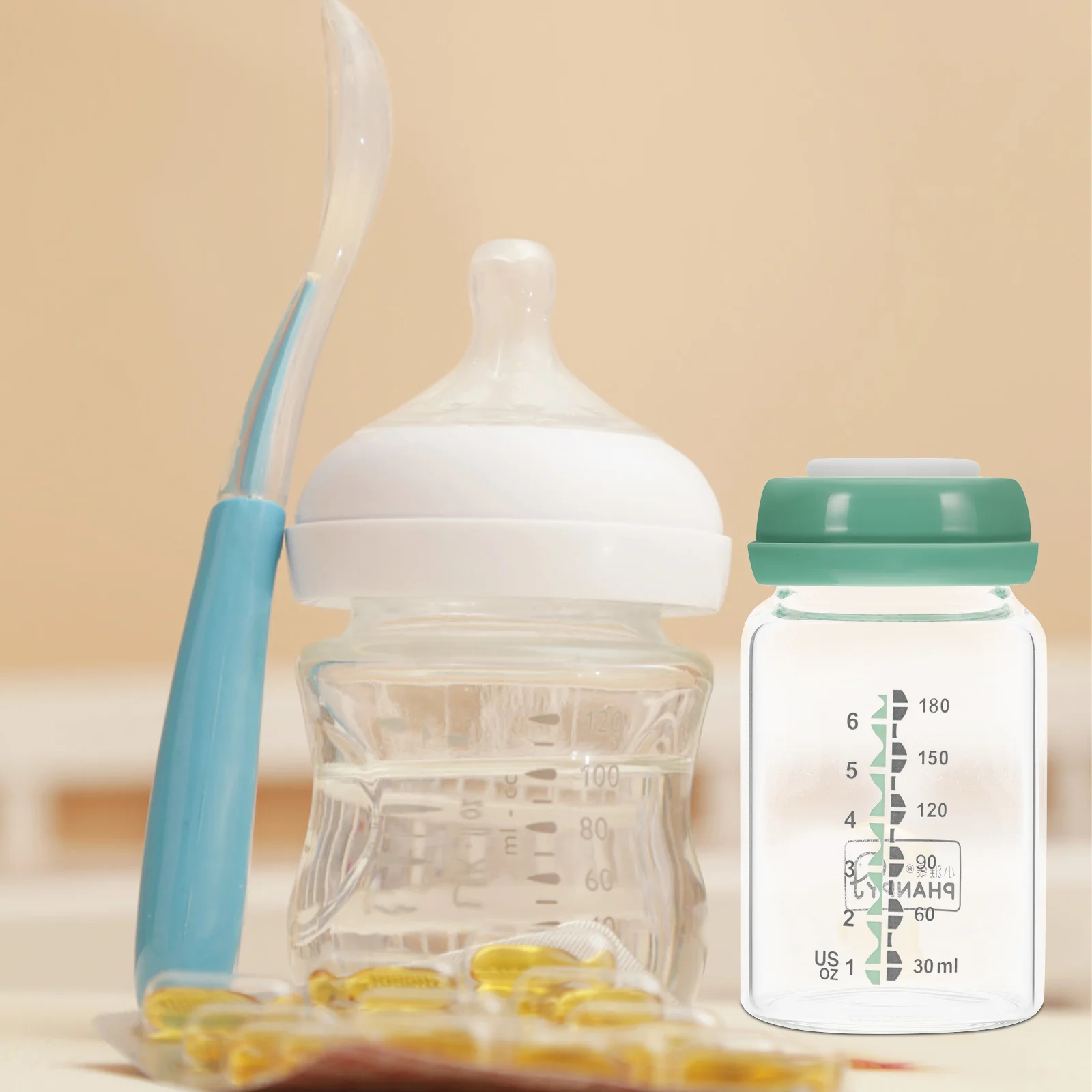 2 Pcs Green Wide Mouth Glass Milk Storage Bottle Baby Feeding Container Breast Milk Storage Jar Feeding Bottle