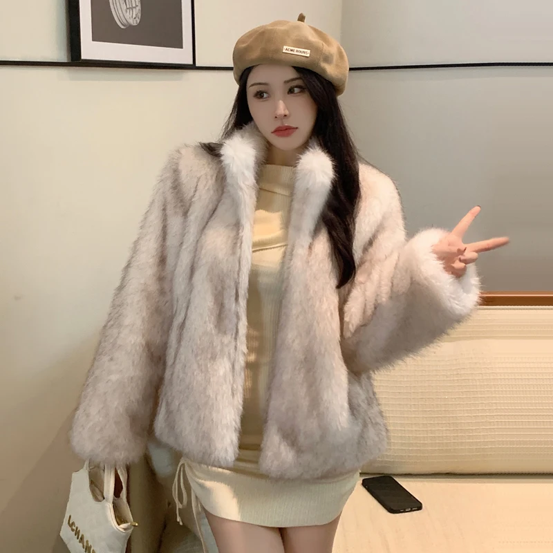 2023 New Winter Women Faux Fur Coats Long Sleeves Thick Warm Sweet Girls Faux Fur Coat