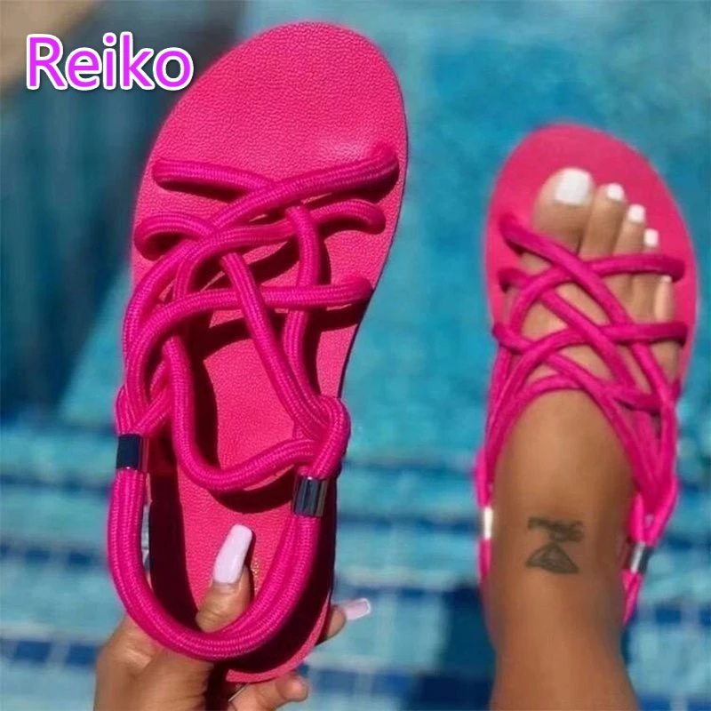 2021 summer new style flat sandals women's plus size rope strap set foot beach sandals sandalias mujer 2021 zapatos mujer Casual