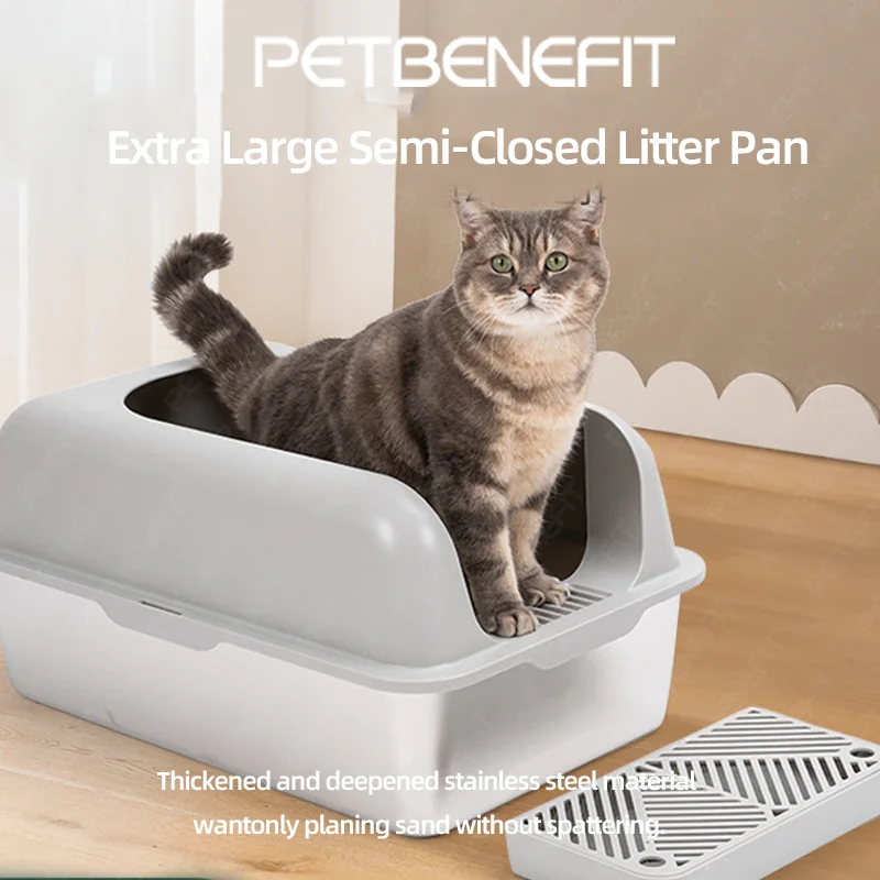 

2024 New Cat Litter Basin Semi Enclosed Resistant Widened Thick Leak Proof Sand Large Space Open Mouth Cat Litter Basin