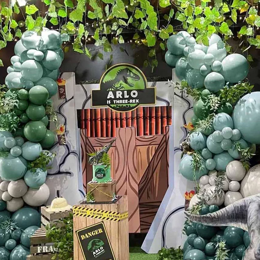 Dino Birthday Deco 4 Anni | Set Ghirlanda E Palloncini Tema Dinosauro | Verde Giungla Per Baby Shower E Compleanno