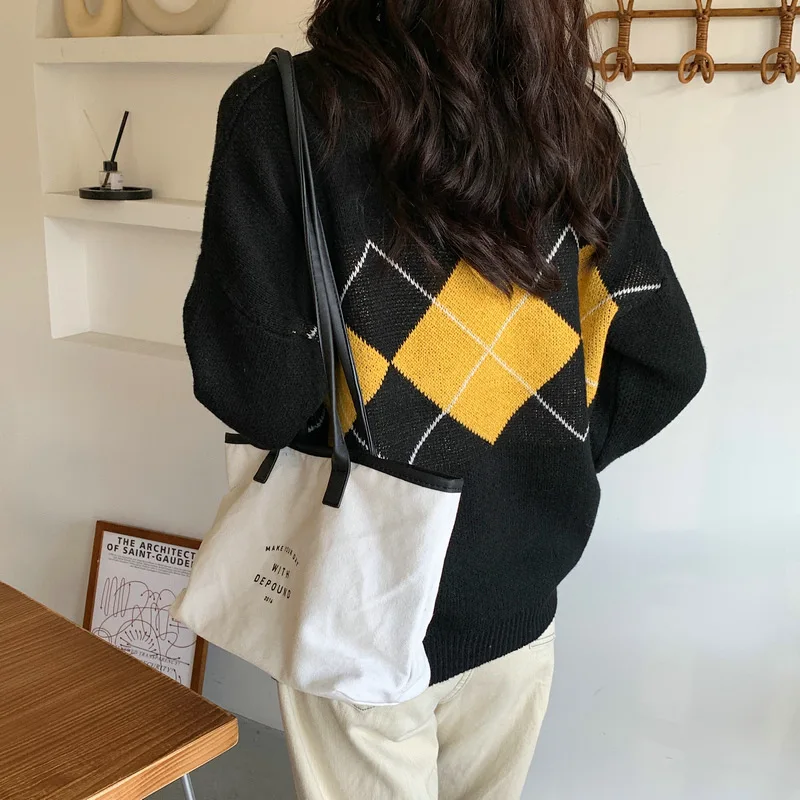 Women Autumn Plaid Knitted Sweater