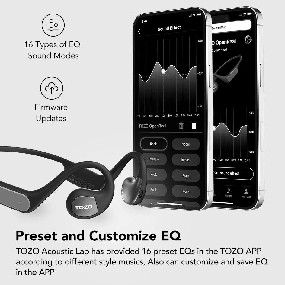 TOZO OpenReal 무선 이어폰 Bluetooth 5.3 오픈 이어 스포츠 헤드폰 방수 이어 후크 헤드셋 운전 사이클링  러닝-Freehip.co.kr