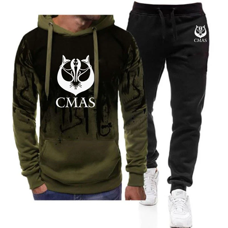 2023 scuba diving men's new sportswear hooded sweatshirt hooded+trousers two-piece spring gradient casual sweatpants