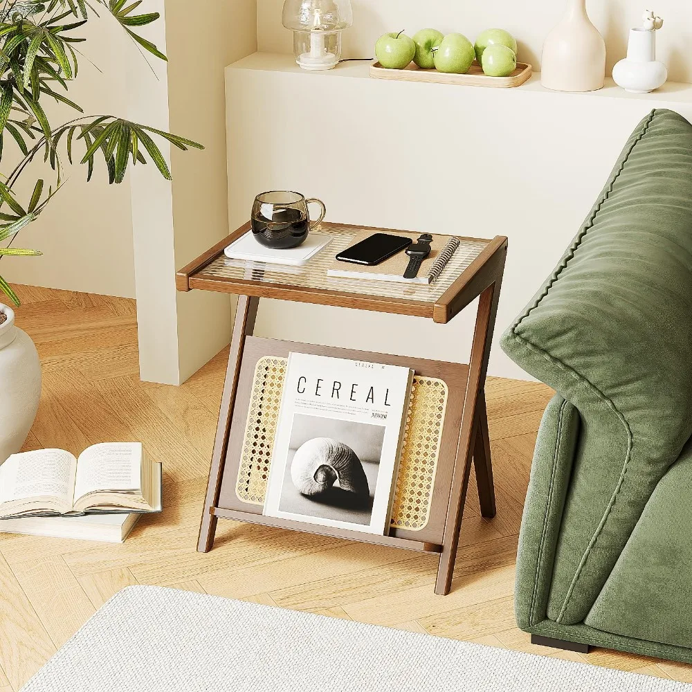 Z Shape Side Table Mobile Cabinet With Tempered Glass Top Modern Mini Small Corner Tables Light Luxury Style Storage Cabinets