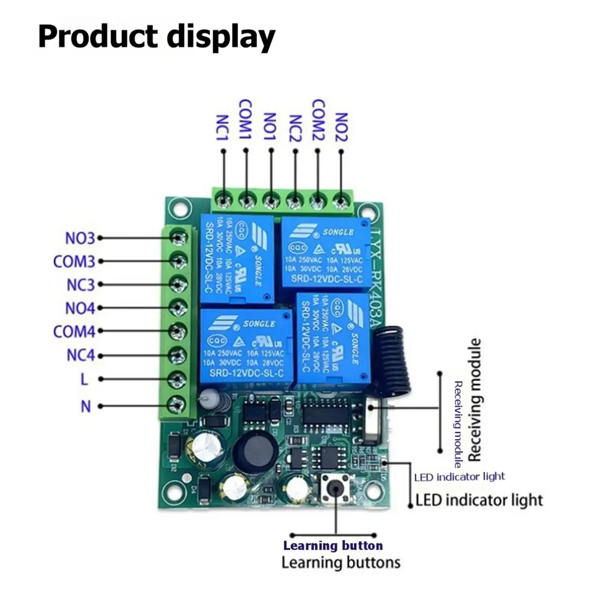 A10R 433MHz 범용 무선 리모컨 AC220V 4채널 RF 릴레이 수신기 및 송신기 (범용 차고 문 제어용)