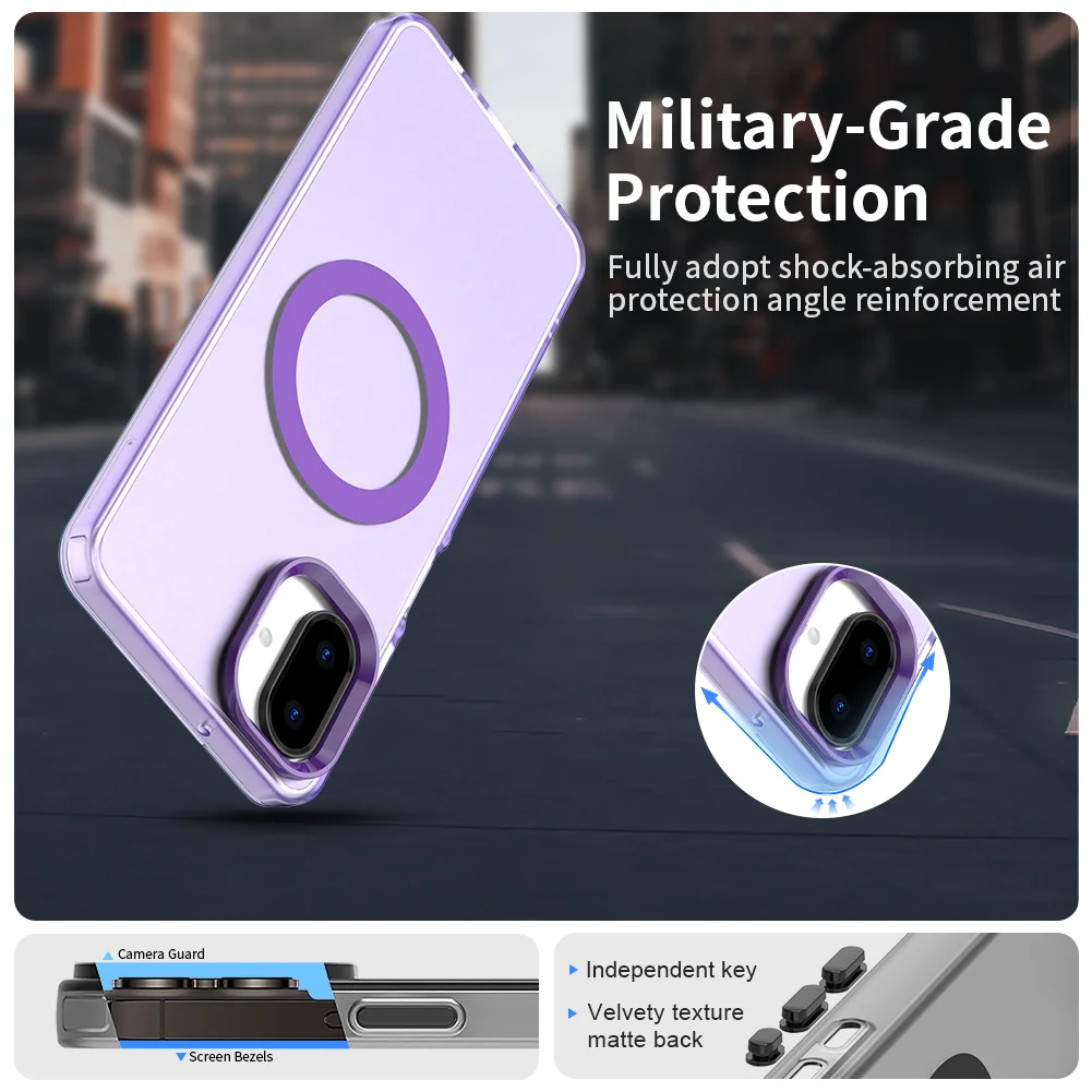 Luxury Armor Shockproof Case with Magsafe Magnetic Wireless Charging Compatibility - Hard Matte PC Cover