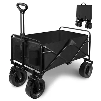 Foldable Garden Cart with Wheels, Heavy-Duty Large Capacity Portable Utility Wagon Trolley for Outdoor/Home/Garden
