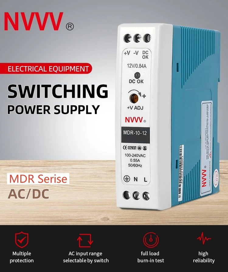 Description Picture 2 of itemNVVV MDR Series Din Rail Switching Power Supply 12V 24V Power Supply 10W-100W 110/220v AC To DC Voltage Stabilizer Transformer