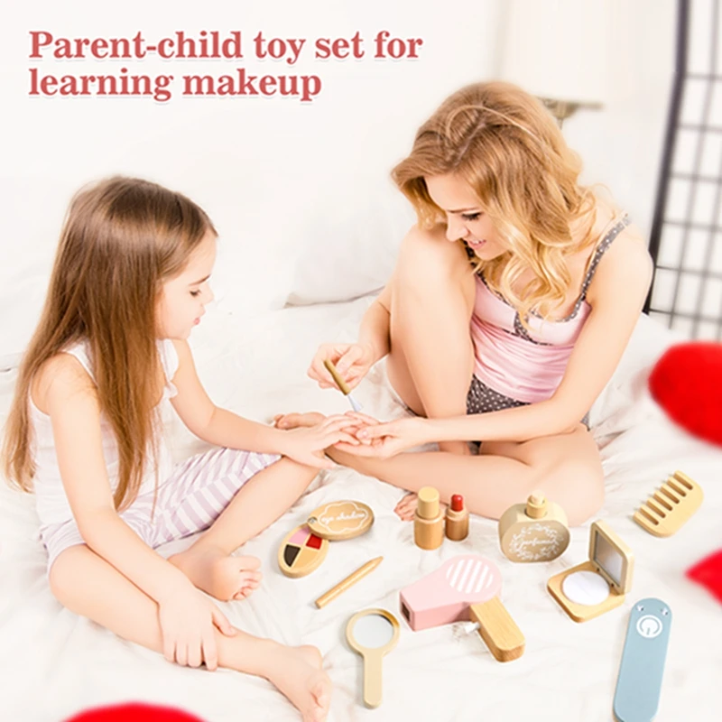 Girl Pretend Play Make Up Toys Simulation Wooden Cosmetic Makeup Set Play House Princess Beauty Toys For Girls Children Gifts 3
