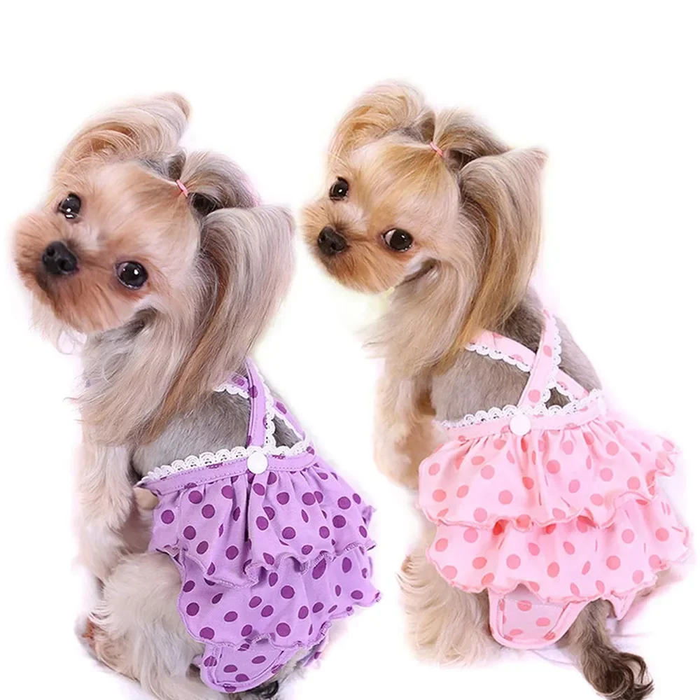Female Dog Diaper Washable Menstrual Panties Dogs Nappy Sanitary Pants Physiological Underwear Dot Print Shorts Puppy Pants pet diapers dog diapers dog nappies dog shorts