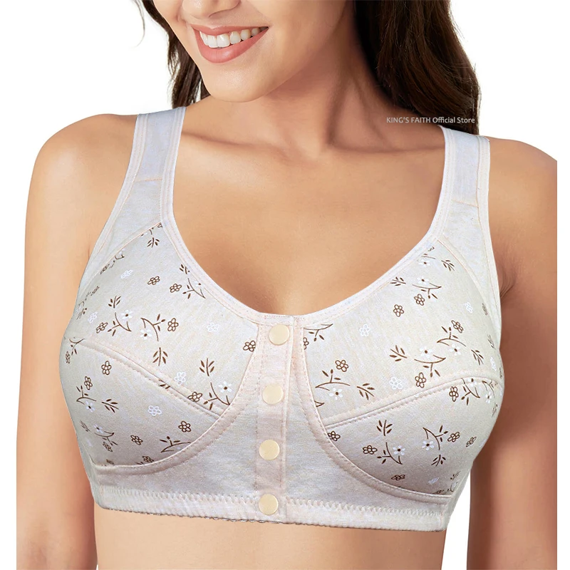 여성용 편안한 코튼 브라, 프론트 클로저, 푸시업 브라, 와이어 프리 속옷, 여성용 린저, 부드러운 대형 가슴, 48 50 52 B C 컵 
