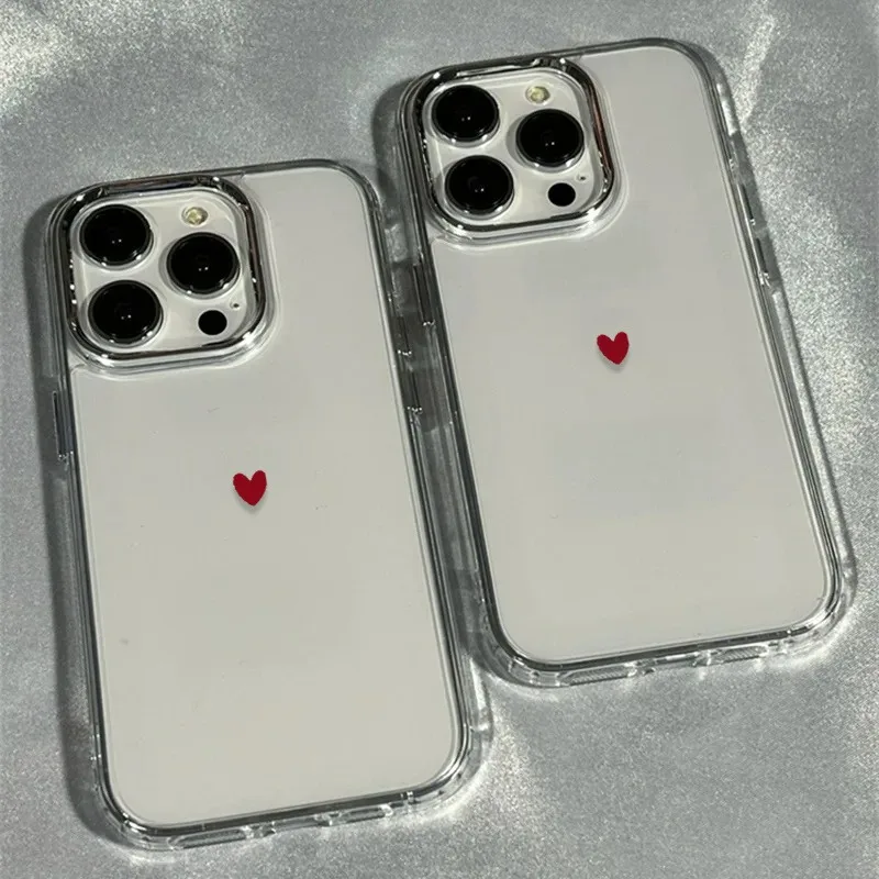 Minimalistisches Rotes Herz-Rahmen Weiches Handyhülle für iPhone 11 12 13 14 15 16 17 Pro XR XS X 7 8 Plus SE2 Stoßfeste Transparente Abdeckung