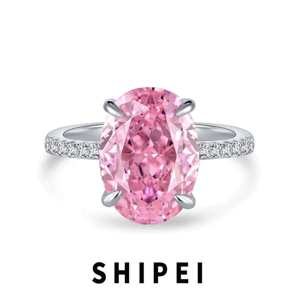 

SHIPEI Classic Solid 925 Sterling Silver Crushed Ice Cut 4CT Pink Sapphire Gemstone Fine Jewelry for Women Engagement Ring Gifts