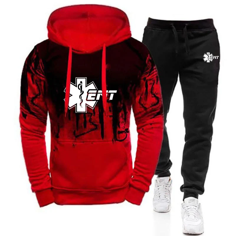 EMT Paramedic Emergency Medical 2023 Men's New Printed Fashion Gradient Color Hoodies Casual Sport Coats +Trousers 2 Piece Suit