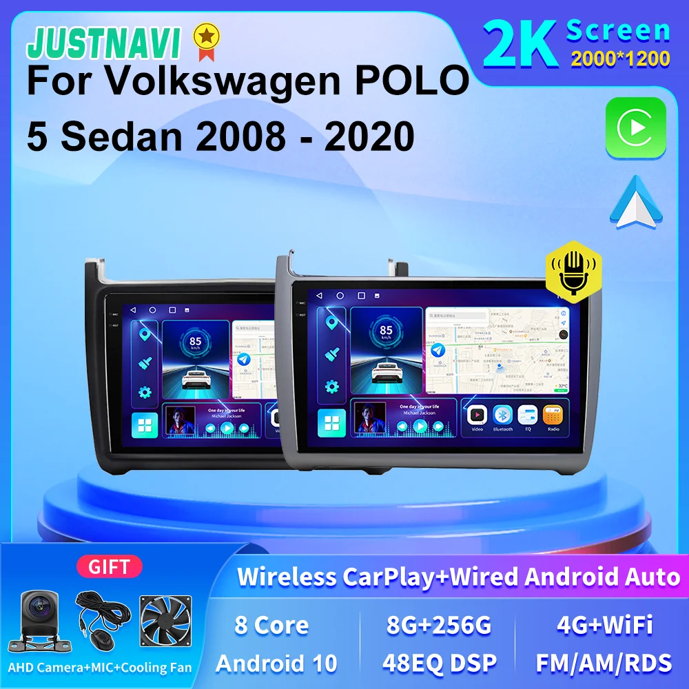 

JUSTNAVI 2K экран 2000*1200 Автомобильный GPS радио плеер для Volkswagen VW POLO 5 Седан 2008 - 2020 Carplay 4G LTE Android Авто DSP RDS