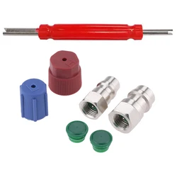 A/C Adapter Air Conditioning Conversion Valve Core CCaps Kit R12 To R134a With Removal Tool Retrofit Valve Fittings