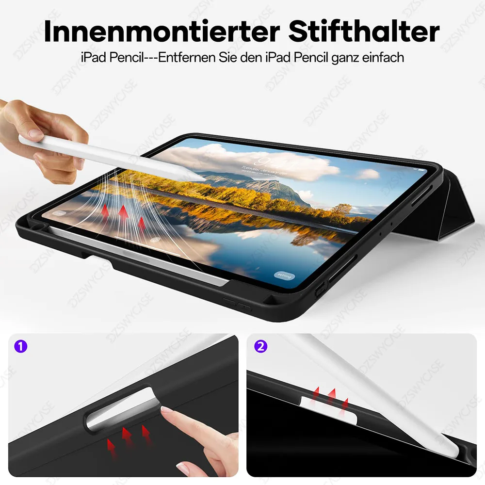 Silicone Tablet Case with Pencil Holder and Trifold Stand, Auto Sleep/Wake Feature