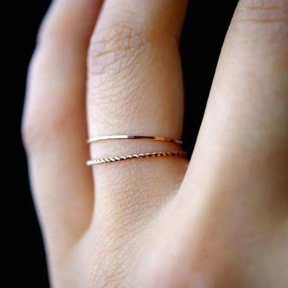 Thin Slim Delicate Trendy Office Stacking Knuckle Small MIDI Finger Simple Design Fashion Jewelry Rings 2pcs/sets