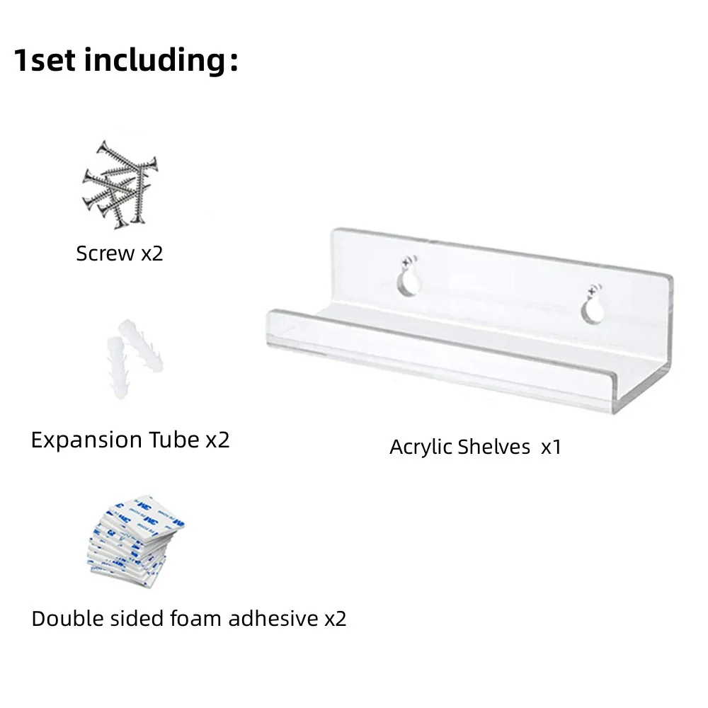 Description Picture 4 of item1Set Clear Acrylic Record Shelf Wall Mount Album Records Storage Rack With Installation Hardware Tools Home Floating Bookshelf