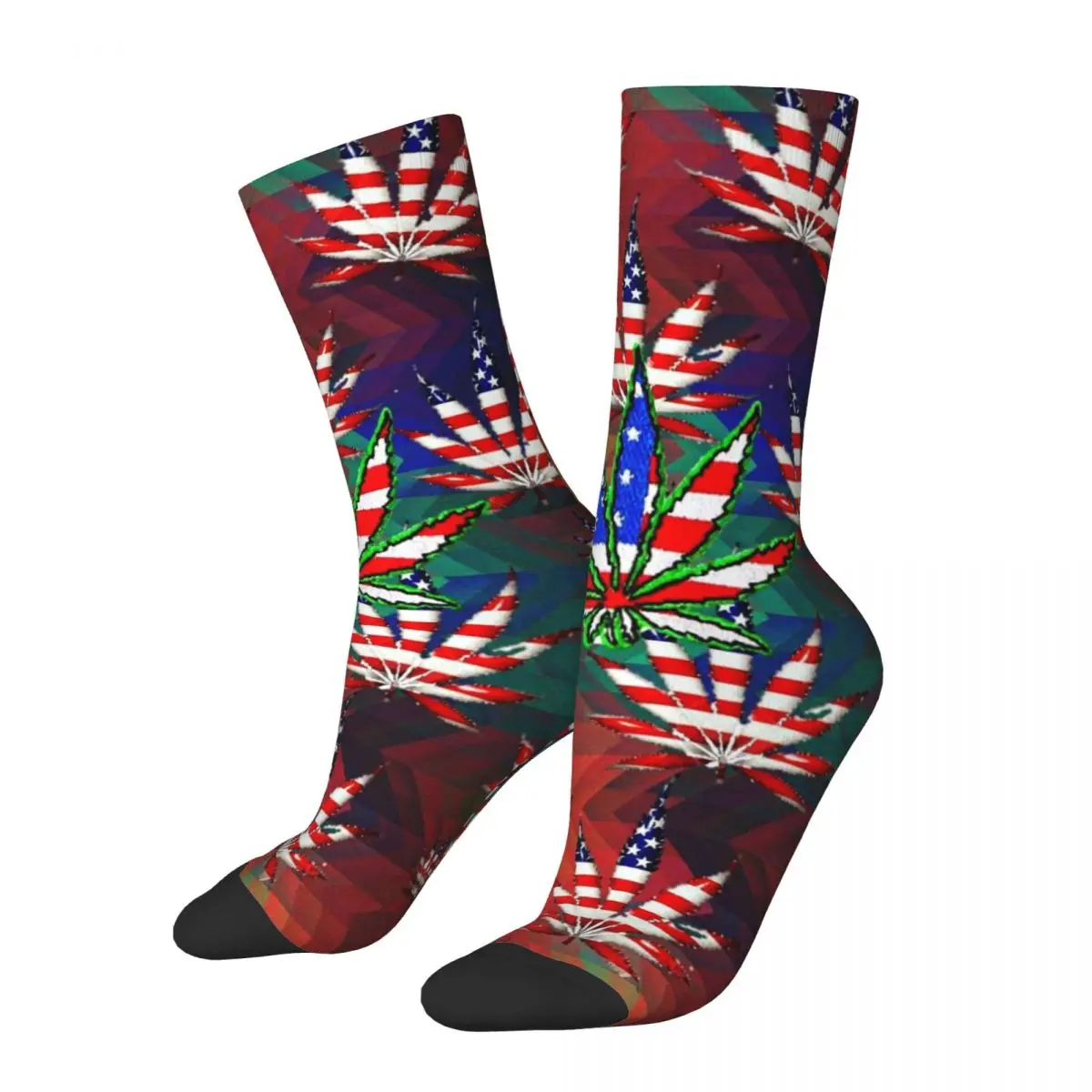 

American Flag Leaf Weed Leaf Socks Male Mens Women Winter Stockings Printed