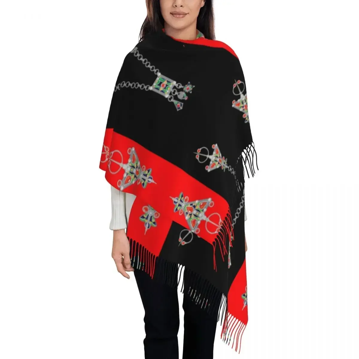 

Kabyle Jewelry Scarf Wrap Women Long Winter Fall Warm Tassel Shawl Unisex Amazigh Carpet Berber Scarves