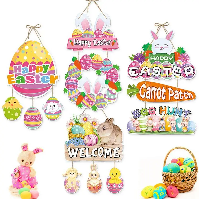 

Easter Door Decor Easter Egg Rabbit Hanging Ornament easter Bunny Welcome Sign Happy Easter Door Pendant home decoration