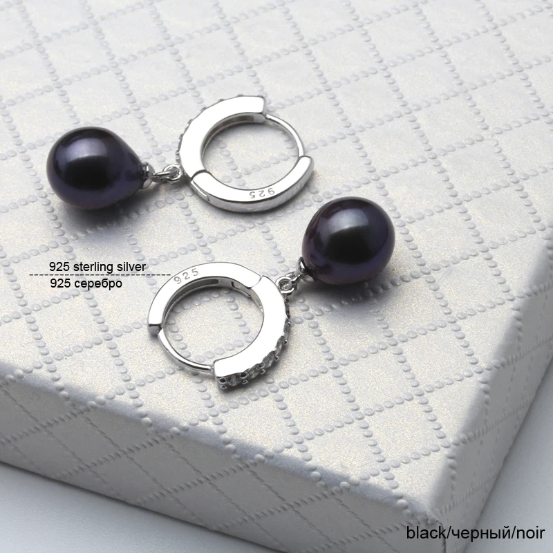 Wedding Natural Freshwater Grey Pearl Hoop Earrings Women,925 Sterling Silver Pearl Earring Girl Birthday Gift 6