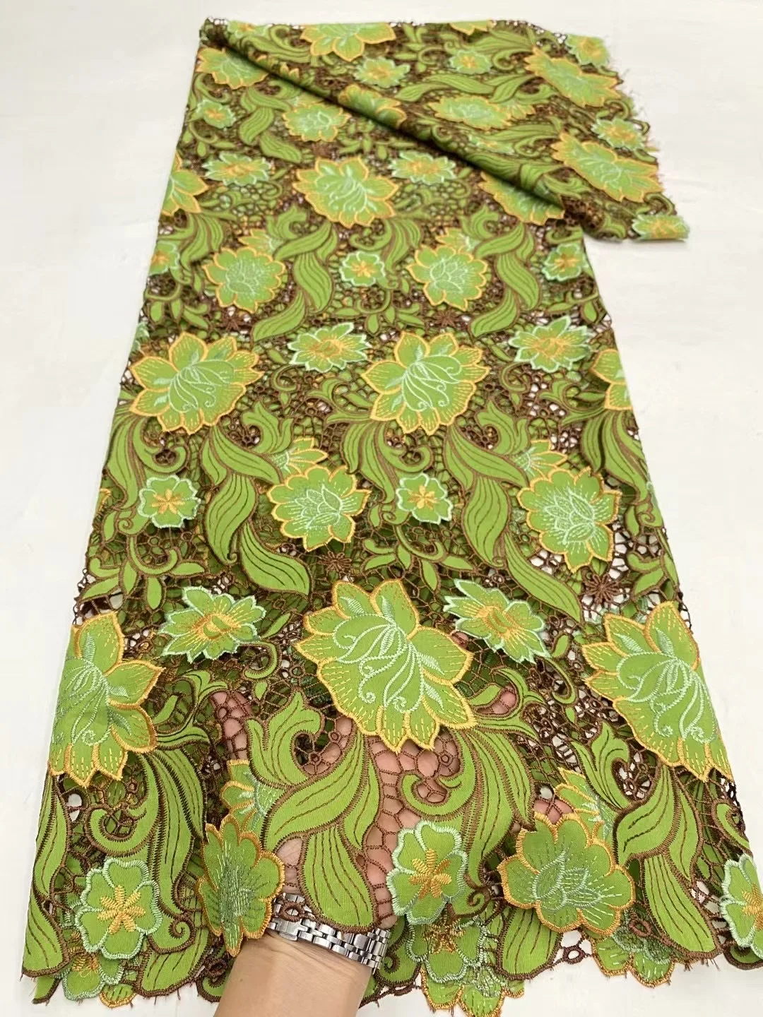 

(5 ярдов/шт.) Высококачественная лимонно-зеленая искусственная мягкая шифоновая шнуровка, кружевная ткань с вышивкой для платья, искусственная кожа WDP015