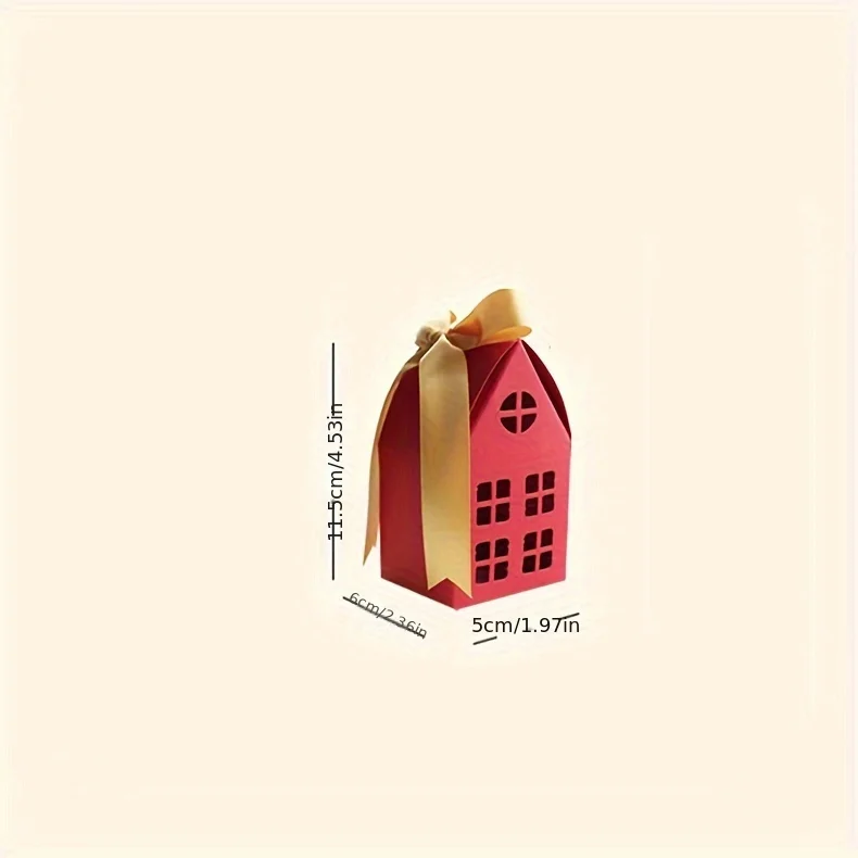 10 Stück Weihnachts-Süßigkeitsbox in Hausform, Kraftpapier, Hochzeitsbevorzugungsboxen, Geschenktüten, DIY-Keksverpackungsboxen, Geburtstagsfeier-Dekoration – Detail 2