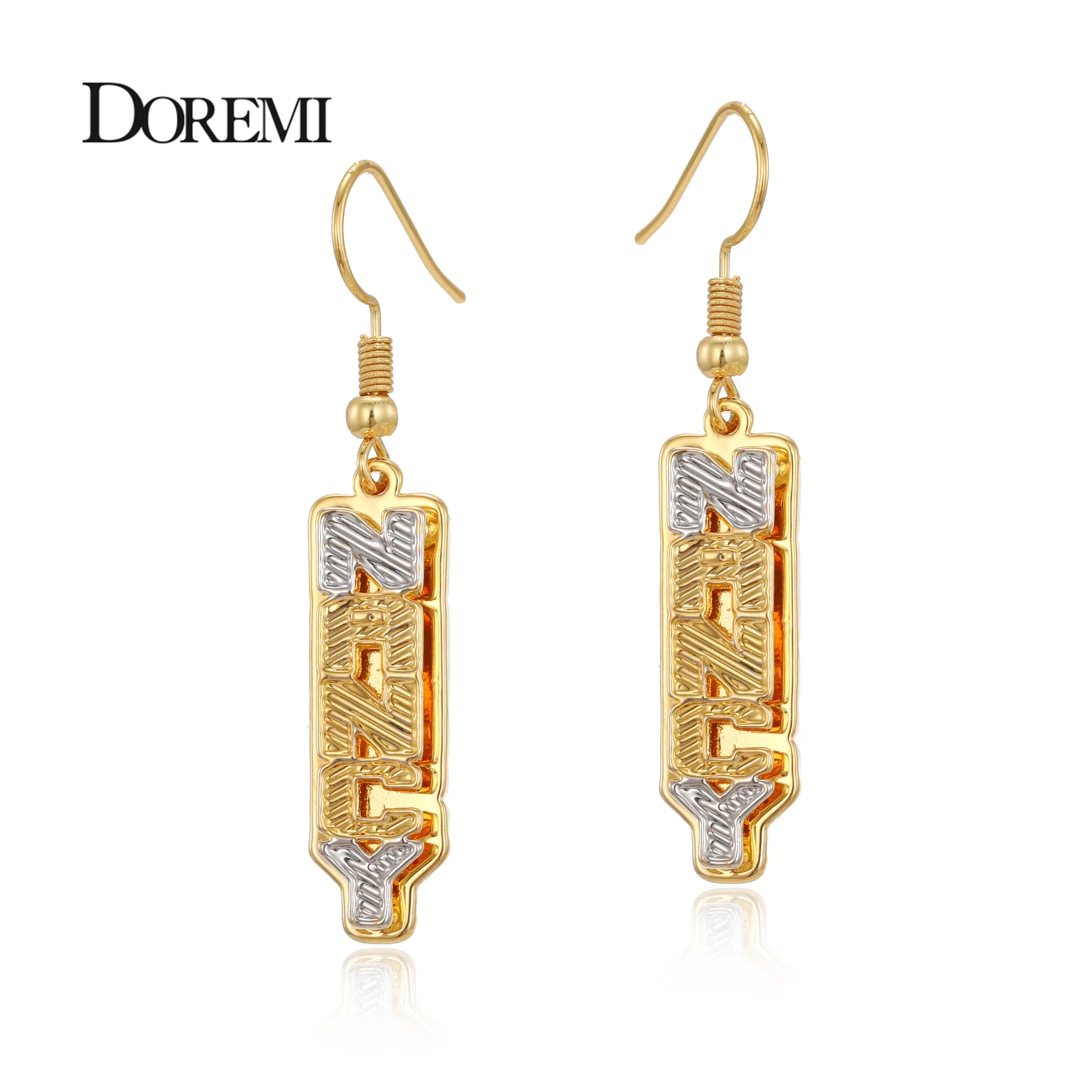 DOREMI New Custom Name Earrings with 2 Colors Layered Personalized Drop Letter Earrings for Women Stainless Christmas Gifts earrings christmas tree glitter lantern water drop earrings in multicolor size one size