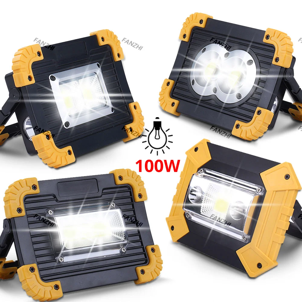 100W Portable Led Spotlight 3000LM Super Bright Led Work Light USB Rechargeable for Outdoor Camping Lamp Flashlight by 18650 led flashlight camping lights camping lamp led work light work light