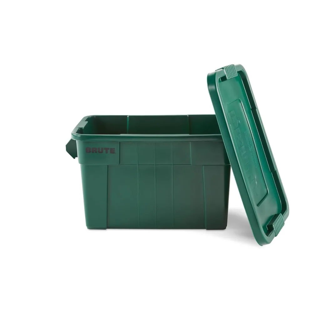 Rubbermaid Commercial Products Brute Tote Storage Container with Lid-Included, 20-Gallon, Dark Green, Rugged/Reusable Boxes for
