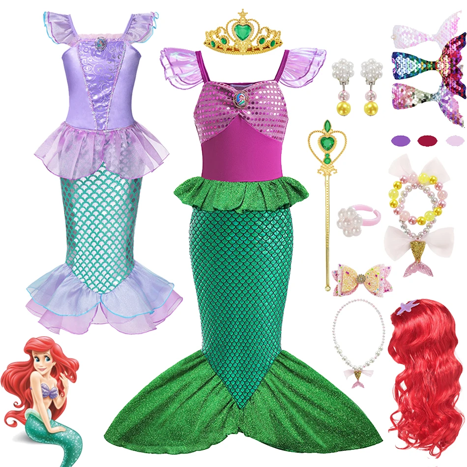 Disney Princess Girls Mermaid Ariel Dress Cosplay Costumes For Kids