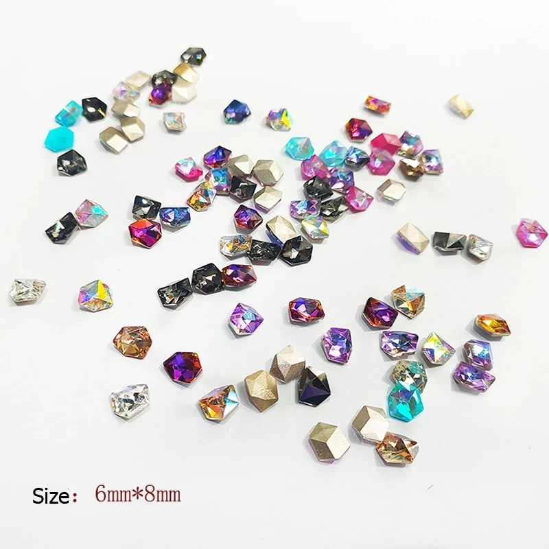 

20PCS/Lot Ice cube Shape Nail Art Shiny Diamond Crystals Rhinestones 3D Strass Charm Glass Manicure Nail Accessories Gem 6*8MM