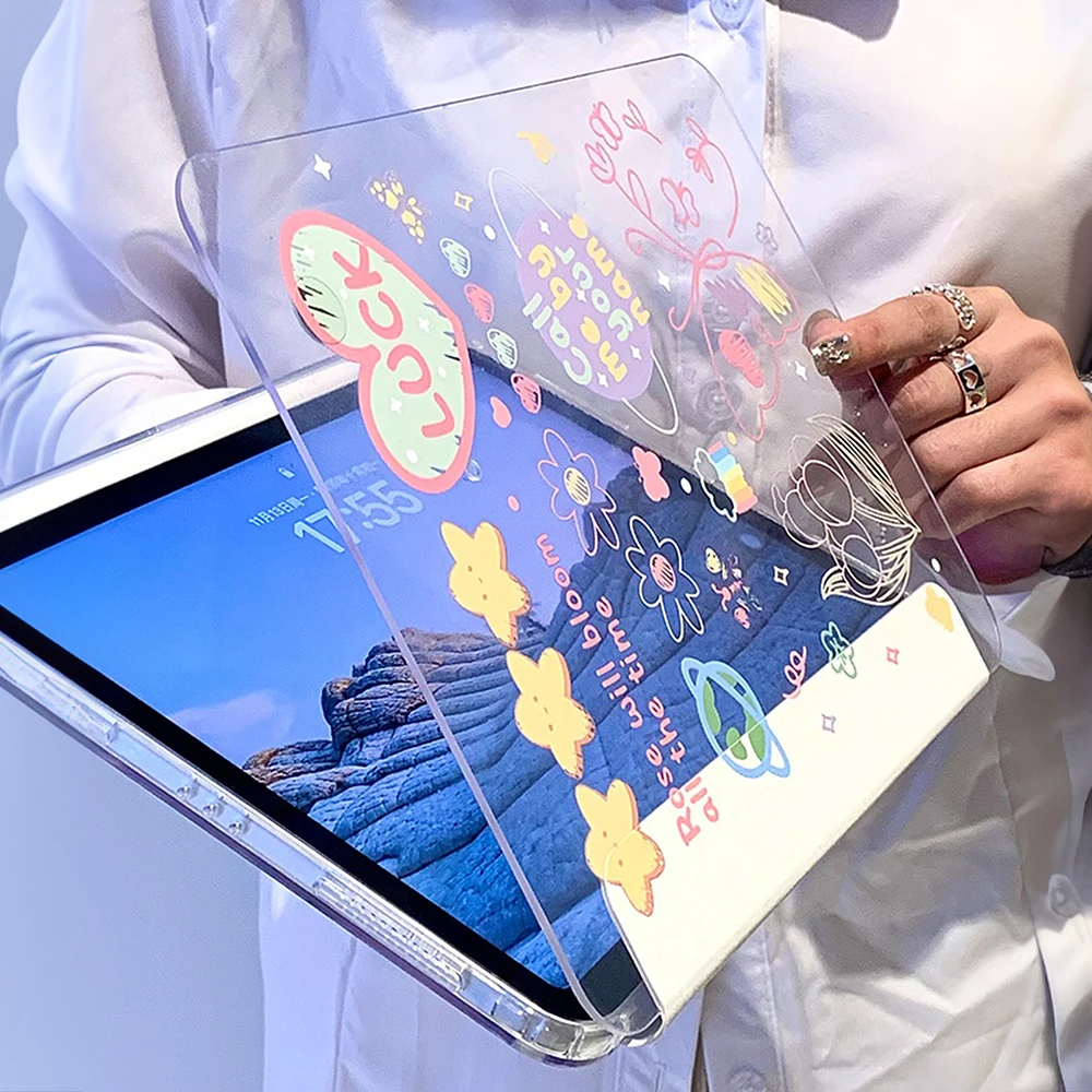 Sleek Transparent iPad Protective Case with Pencil Holder