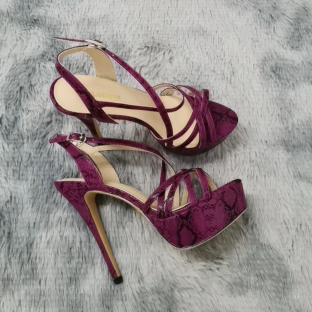 Platform High Heels Sandals Platform Sandals Women High Heels Ankle Buckle Sandals 14CM Open Toe Snake Pattern Party Dress