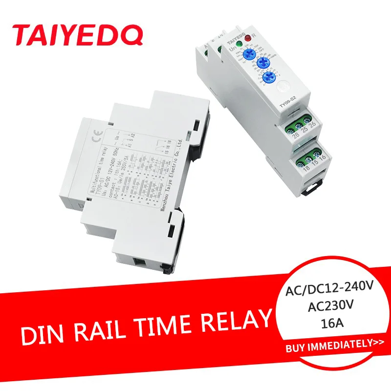 Relé Multifunction do Temporizador com Escolhas da Função tipo do Trilho do Ruído Atraso de Tempo Ty09-s1 s2 16a ca 230v