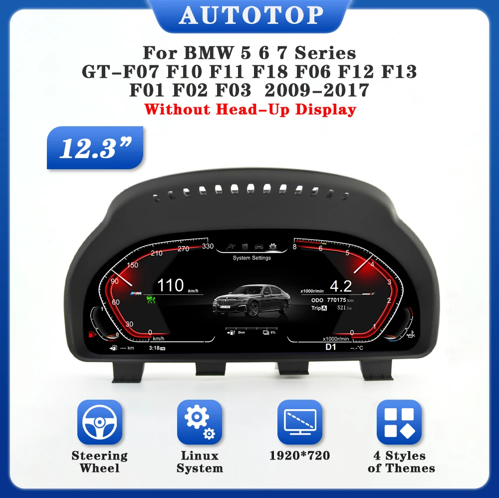 AUTOTOP 12,3" Digital Dash Instrument Cluster für F07 F10 F11 F18 F06 F12 F13 F01 F02 F03 Digital Cluster Tachometer ohne HU – Detail 6