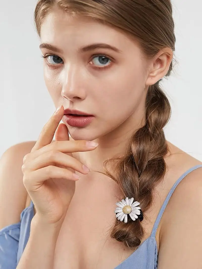 SENYU Luxury Flower Hairpins Beautiful Mini Zirconia Micro-inlay Daisy Hairclip Fashion Women Hairband Wedding Bridal Jewelry